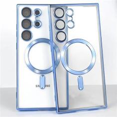 Imagem de Capa transparente revestida magnética sem fio para samsung galaxy s21 s22 s23 fe s24 ultra proteção de lente de vidro, azul, para galaxy s21