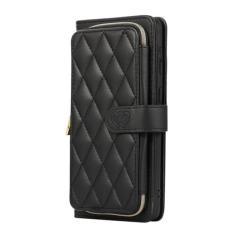 Imagem de Capa de telefone carteira de couro com cordão crossbody para Samsung Galaxy S24 S23 Ultra S22 Plus S21 S20 FE S10 Capa flip com corda de pulso, preta, para Samsung S21 FE