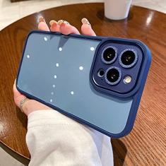 Imagem de Estojo transparente de proteção de lente de câmera de metal com brilho de luxo para iPhone 11 12 13 14 Pro Max Plus Capa de silicone à prova de choque à prova de choque, azul marinho, para iPhone 13 ProMax