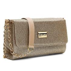 Imagem de Bolsa Carteira Feminina Brilho Transversal Correntes Moderna Dourado