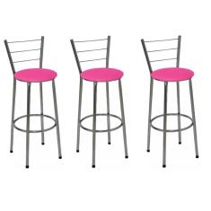 Imagem de Kit 3 Banquetas Altas Cromada com Encosto Assento Rosa