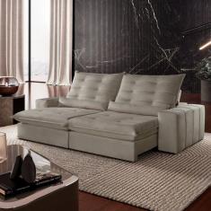 Imagem de Sofá Retrátil e Reclinável com Catraca Blindada 230cm Dubai Kalliope/Bege