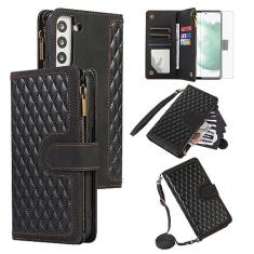 Imagem de Asuwish Capa de telefone para Samsung Galaxy S21 FE 5G capa carteira com protetor de tela de vidro temperado e suporte de cartão com zíper transversal celular S 21 EF S21FE5G UW S21FE 21S G5 16.3 cm