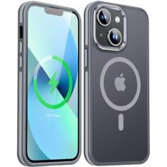 Imagem de JAME Capa magnética para iPhone 13 e iPhone 14, [compatível com magnético] [proteção à prova de choque de grau militar] Capa de telefone fina antiderrapante translúcida fosca para iPhone 13/iPhone 14