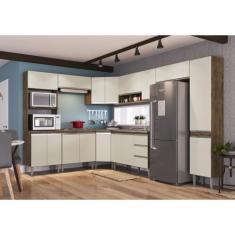 Imagem de Cozinha Modulada De Canto Completa Athena - 9 Peças Itaúba Off White -