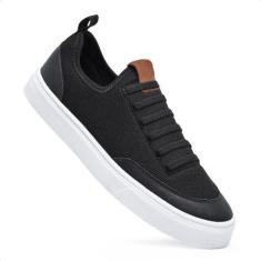 Imagem de Tenis Sapatenis Cano Baixo Casual Calce Facil Cadarço Elástico Preto C