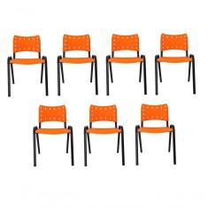 Imagem de Kit 7 Cadeiras Iso Para Escola Escritório Comércio Laranja Base Preta