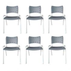 Imagem de Kit 6 Cadeiras Iso Para Escola Escritório Comércio Cinza Base Branca