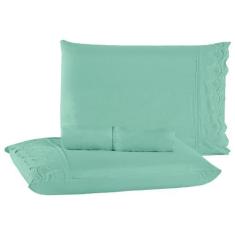 Imagem de Jogo De Lençol Cama Queen Bordado Inglês 03 peças Percal 400 Fios Eleg