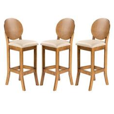 Imagem de Kit 3 Banquetas Alta com Encosto 113 x 36 Cm Florence Madeira Maciça L