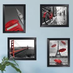 Imagem de Quadros Paris Londres Cidades  22X32cm Moldura  4 Un