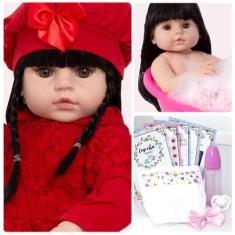 Imagem de Boneca Reborn Nicole Recém Nascida Morena Com Chupeta Itens - Cegonha