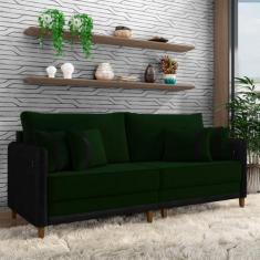 Imagem de Sofá Living Montecarlo 2 Lugares Bipartido 172cm Pés em Madeira Veludo/PU Verde/Preto G33 - Gran Belo