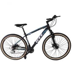 Imagem de Bicicleta Aro 29 Gti Roma Alumínio 27v Freio Disco Mecânico Pneu Faixa Bege - Preto-azul Tam.17