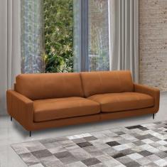 Imagem de Sofá Decorativo Isaac 3 Lugares Sala de estar 210cm Pés em Aço Couro Conhaque G88 - Gran Belo
