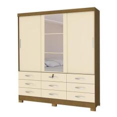 Imagem de Guarda Roupa Casal 3 Portas 9 Gaveta Noce Perola Com Espelho - San Mar