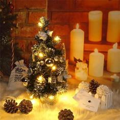 Imagem de Árvore de Natal Artificial de Mesa de 40cm Mini árvore de Decoração de Natal Com Decoração de Luz LED Dia de Natal Vermelho Ouro Prata 40cm 2 Pilhas AA Âmbito de Aplicação