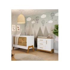 Imagem de Berço 5x1 e Cômoda Retro Moveis Peroba Guti MDF Branco Amêndoa, Branco