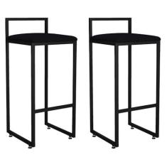 Imagem de Kit 02 Banquetas Altas Para Cozinha Sala de Jantar Hanna L02 Preto Suede Preto - Lyam Decor