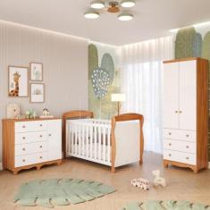 Imagem de Quarto Bebê Completo Berço Americano Marquesa 3 em 1 Guarda Roupas 2 Portas Cômoda Junior 100% MDF
