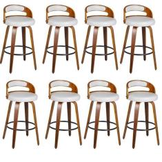 Imagem de Kit 8 Banqueta para Cozinha Alta Giratória Madeira Roma Branco