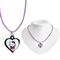 Imagem de Colar Menina Infantil + Pingente Hello Kitty Preto Premium Criança Presente Rosa Moda Pink Ajustavel