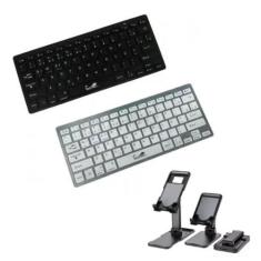 Imagem de Kit Teclado Portátil Bluetooth Sem Fio Ultra Fino + Suporte de Celular