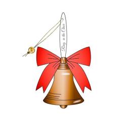 Imagem de Royalty Art Enfeite de Natal em forma de sino de acrílico – 18 cm de altura, laço vermelho e cordão de pendurar dourado, design de anel na torcida – decoração de árvore de férias transparente,