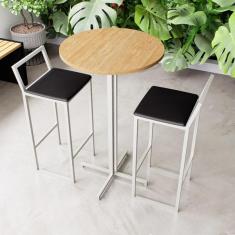 Imagem de Conjunto Mesa Alta Bar Bistr  Redonda Pinus 2 Banquetas Confo
