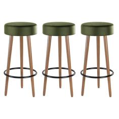 Imagem de Kit 3 Banquetas Estofada Com Pés De Madeira Couríssimo Verde