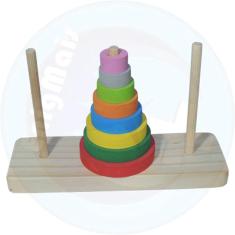 Imagem de Brinquedo Educativo Infantil Torre Hanói Colorida Madeira