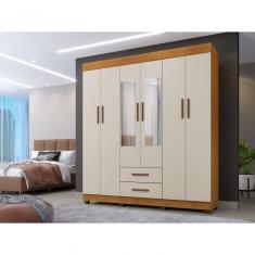 Imagem de Guarda Roupa 6 Portas Com Espelho Copacabana Benetil Cor:cinamomo/off