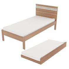Imagem de Cama Solteiro Com Auxiliar CM8010 CM8008 QT9 Amendoa Branco Tecno Mobili
