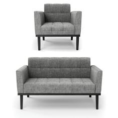 Imagem de Sofá Namoradeira E Poltrona Base De Madeira Preto Elisa Linho D03 - D'rossi Cor A26 Grafite