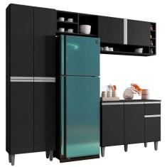 Imagem de Cozinha Compacta Raquel Balcão 3 Portas + Paneleiro 4 Portas Preto - Bela Móveis