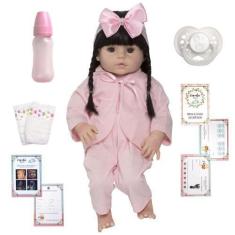 Imagem de Boneca Reborn Morena 100% Silicone 13 Acessórios - Cegonha Reborn Doll