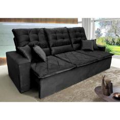 Imagem de Sofá Retrátil/Reclinável Europa 2,00m Suede Velut Preto c/ Molas Espirais - King House