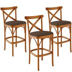 Imagem de Kit 03 Banquetas Altas Cozinha Bancada Bar Sala de Jantar Estofada Ávila L02 Suede Marrom - Lyam