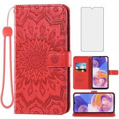 Imagem de Capa de telefone para Samsung Galaxy A23 5G Capa carteira com protetor de tela de vidro temperado e couro de girassol capa flip fina suporte para cartão acessórios de celular Gaxaly A 23 23A (2022)