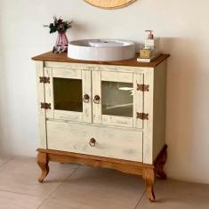 Imagem de Balcão Rústico Madeira Maciça 2 Portas Vidro Branco Garapa D120 Shop JM