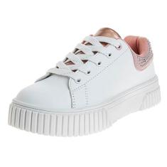 Imagem de Josmo Tênis infantil feminino com cadarço casual e plataforma (criança pequena - criança grande), Branco, rosa, 17