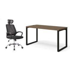 Imagem de conjunto de mesa munique carvalho 150 cm com cadeira de escritório diretor giratória light preta
