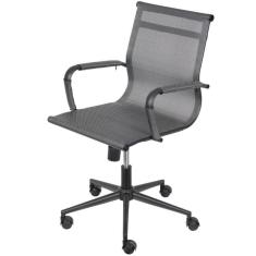 Imagem de Cadeira Giratória Baixa Office Tela Cinza Aço Preto Base Rodízio