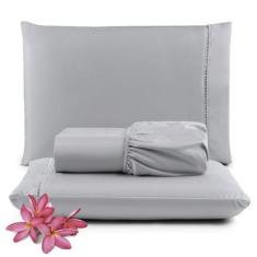 Imagem de Jogo De Lençol Micro Percal Casal 300 Fios 3 Peças - Cinza - Santos E