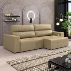 Imagem de Sofá Retrátil 3 Lugares 244cm 2 Módulos Nero com USB Couro Bege G52 - Gran Belo