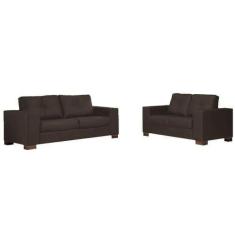 Imagem de Conjunto Sofá Sala De Estar Kenny Pés Madeira Couro Tabaco G43 - Gran