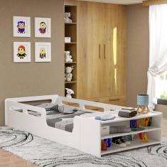 Imagem de Cama Infantil Montessoriana Solteiro Com Proteção Lateral e Nicho Branco