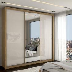 Imagem de Guarda-Roupa Casal Absolut 3 Portas com Espelho Amêndola/Off-White - Panorama Móveis