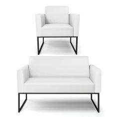Imagem de Sofá Namoradeira Com Poltrona Base Industrial Preto Marisa Corino Branco D03 - D`rossi