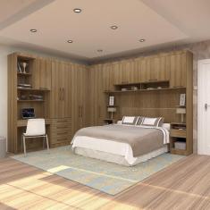 Imagem de Quarto De Canto Casal Com Guarda Roupas Cabeceira E Bancada Home Office Paris Luciane Móveis Avelã Pf Com Avelã Pf